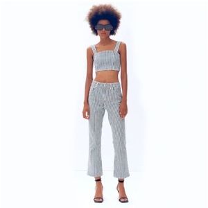 Zara high waist STRIPED CROPPED FLARE JEANS